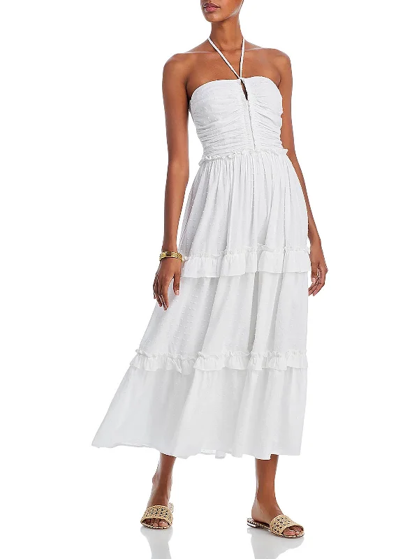 Limited Time Offer!Womens Tiered Clip Dot Midi Dress
