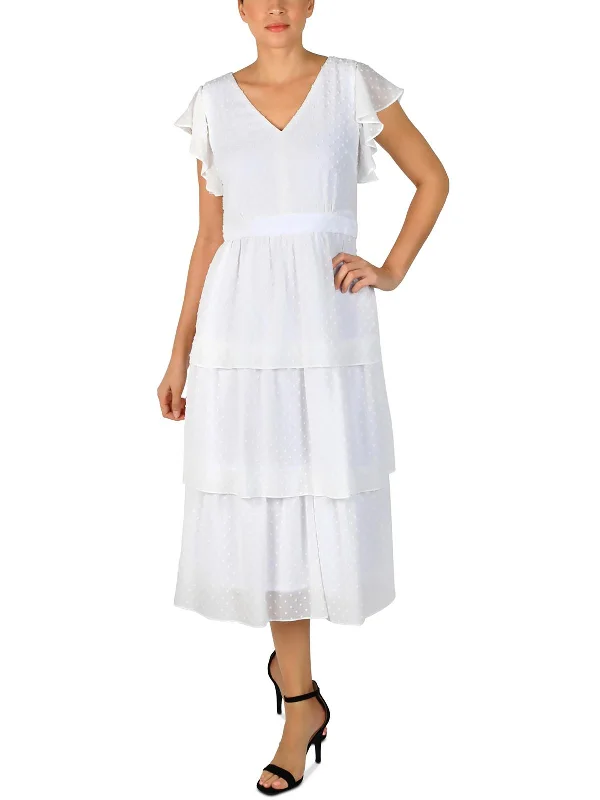 Shop Early, Save Big!Womens Tiered Ruffle Sleeves Midi Dress