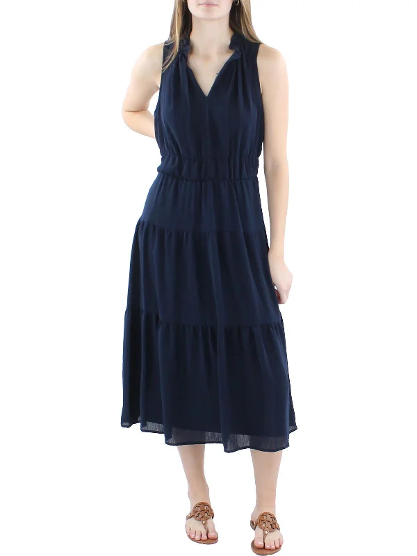 Seasonal Sale – Shop Now!Womens Tiered Split Neck Midi Dress
