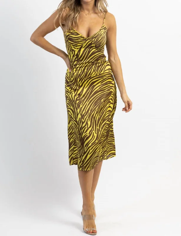 Shop More, Spend Less!Zebra Satin Midi Dress In Lime + Brown