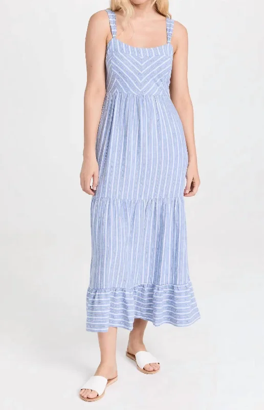Limited Deals, Unlimited Savings!Ayla Chambray Stripe Midi Dress In Blue & White