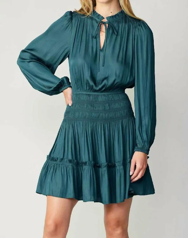 Save More Than Ever!Balloon Sleeve Mini Dress In Dark Teal