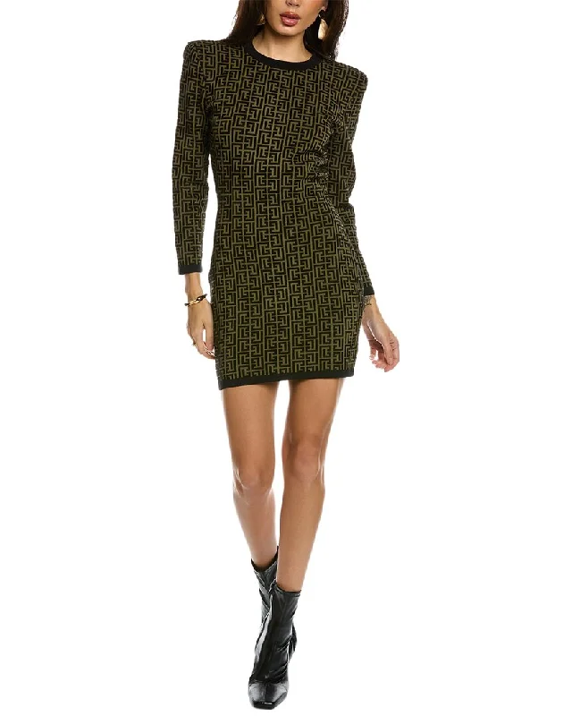 Find Your Perfect Deal Today!Balmain Short Monogram Jacquard Wool-Blend Mini Dress