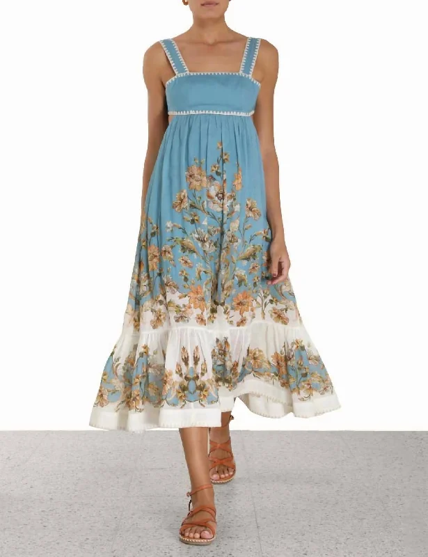 Your Wallet Will Thank You!Chintz Tiered Midi Dress In Blue Daisy Floral