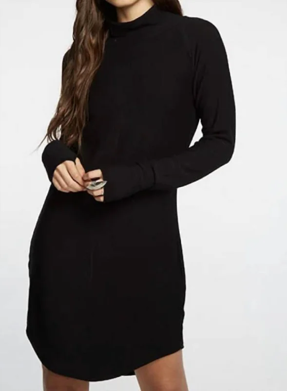 Time to Save Big!Cozy Knit L/s/ Raglan Turtleneck Shirttail Mini Dress In Black