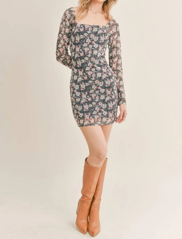 Hottest Discounts of the Year!Dreamchaser Square Neck Mini Dress In Navy Multi