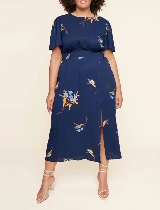 Exclusive Deals Just for You!DUSK BLOOM FLORAL MIDI DRESS in Navy Multi
