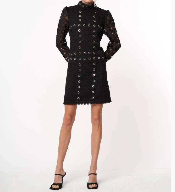 Price Drop Alert!Estella Embellished Eyelet Lace Mini Dress In Black