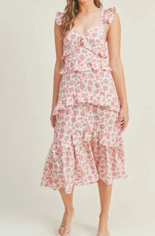 Price Drop Alert!Floral Midi Dress In Pink