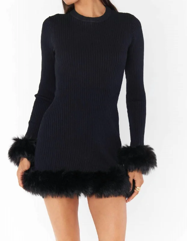 Your Dream Deal is Here!Fran Mini Dress In Black Knit W/faux Fur