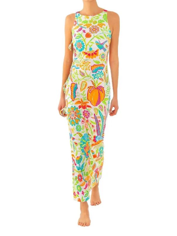 Incredible Savings Inside!Jersey Side Tie Midi Dress in Hummingbird Heaven