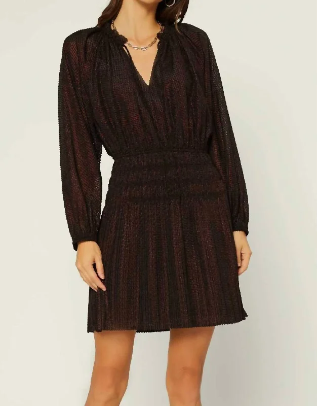 Huge Savings – Act Now!Long Sleeve Mini Dress With Ruffled Neck Tie In Black Red