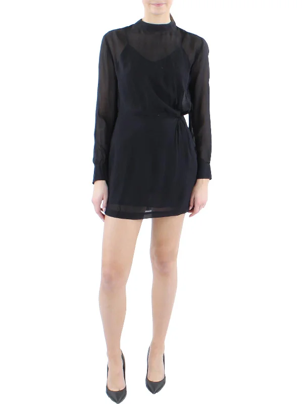 Buy One, Get One Free!Lyla Womens Sheer Mock Neck Mini Dress