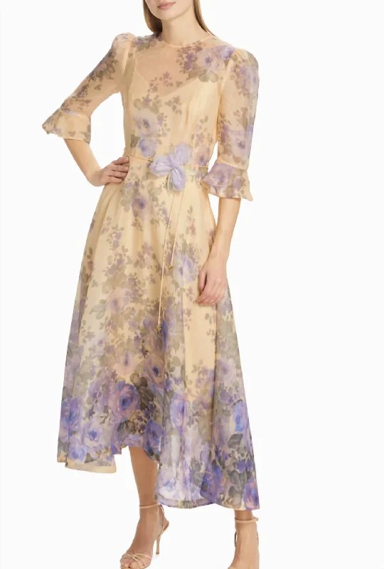Everything Must Go!Lyrical Flare Sleeve Midi Dress In Blue Floral Print