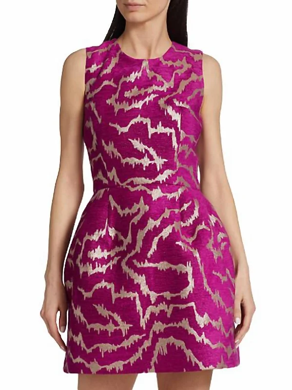 The Best Sale of the Year!Metallic Jacquard Molded Mini Dress In Fushia/gold