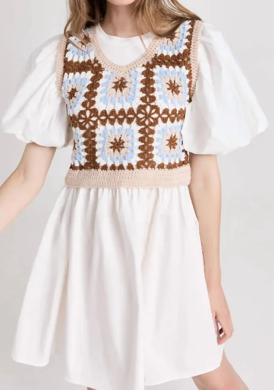 Enjoy Huge Discounts Now!Mixed Media Mini Dress In Brown Multi