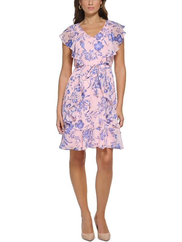 Bigger Savings, Better Shopping!Petites Womens Ruffled Short Mini Dress