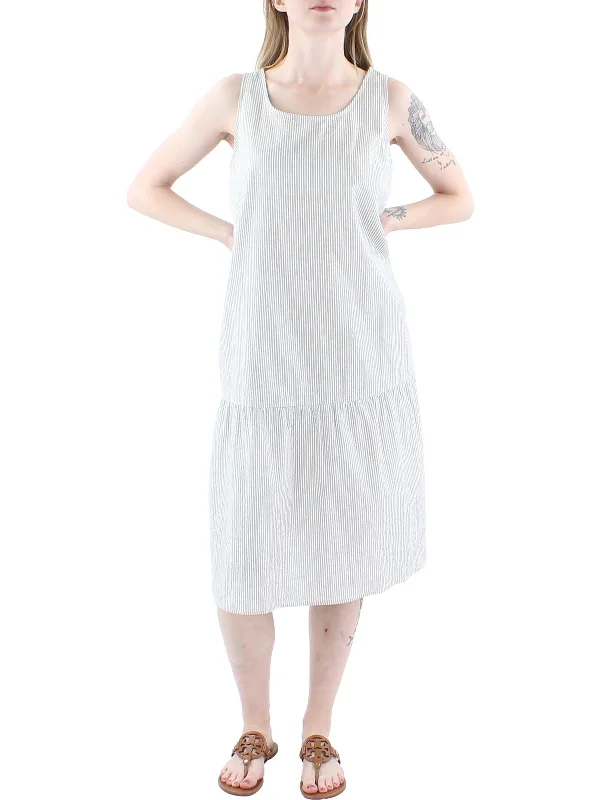 Flash Deals – Act Quickly!Petites Womens Striped Knee Midi Dress