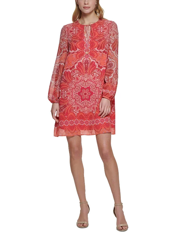 Save More Than Ever!Petites Womens Tie Neck Short Mini Dress