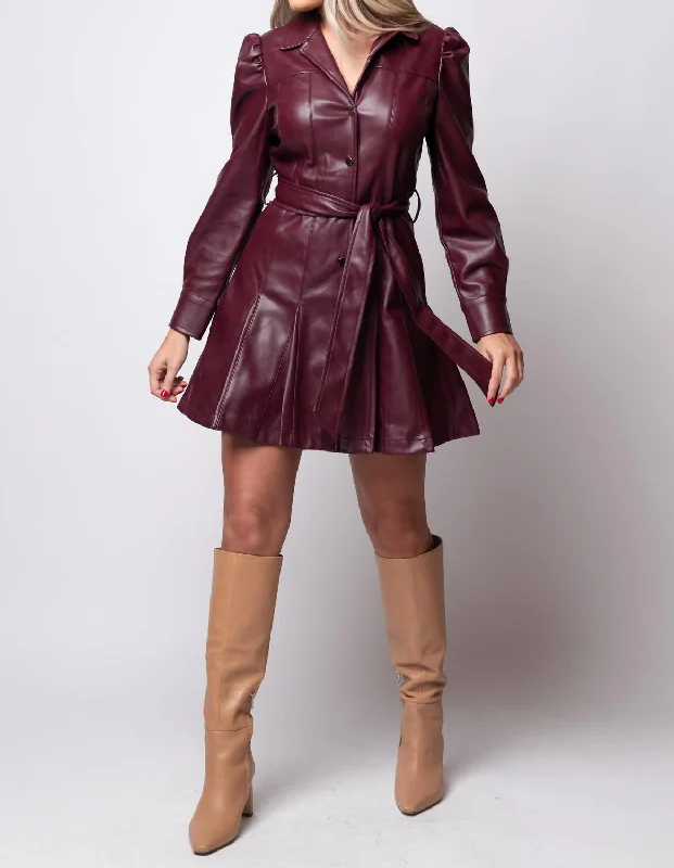 Your Wallet Will Thank You!Puff Shoulder Belted Mini Dress In Wine