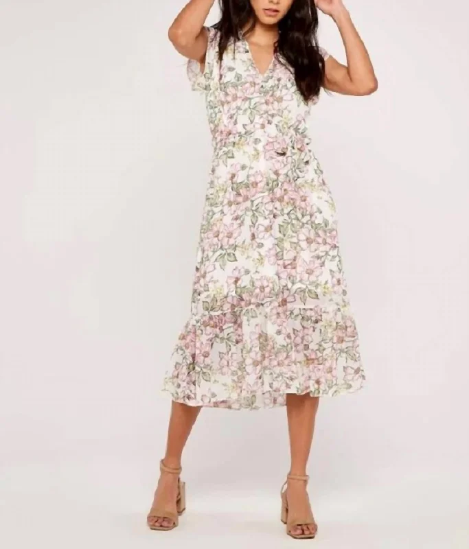 Exclusive Offers You’ll Love!Ruffle Smock Floral Midi Dress In Cream