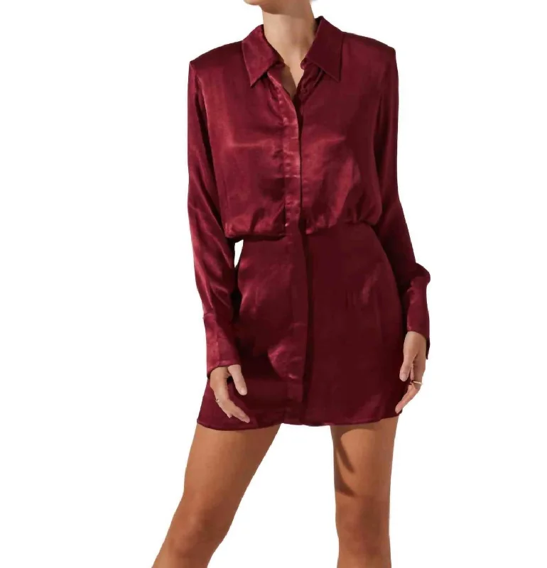 Bigger Savings, Better Shopping!Ruth Satin Shirt Mini Dress In Wine