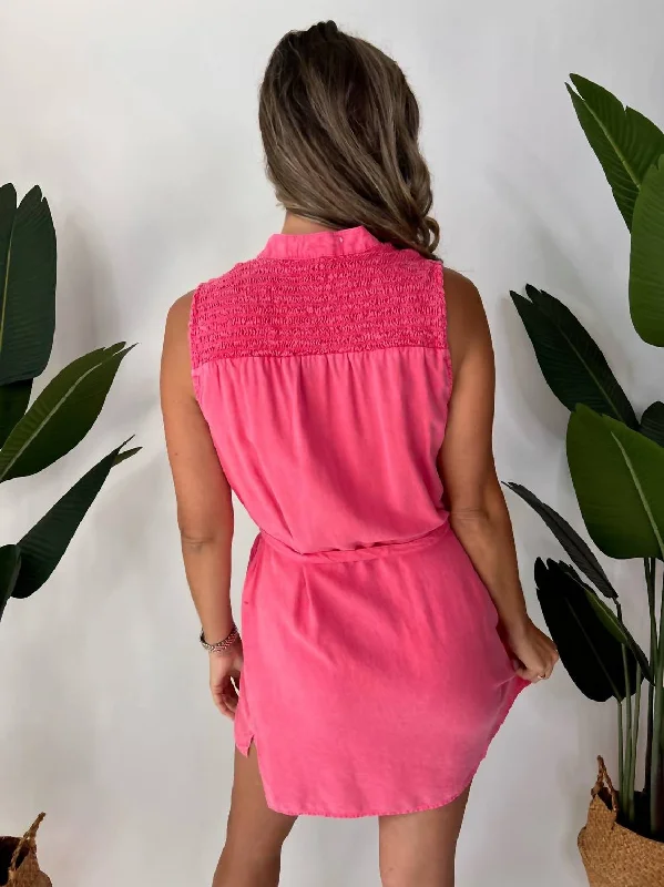 More Discounts, More Joy!Smocked Yoke Mini Dress In Pink