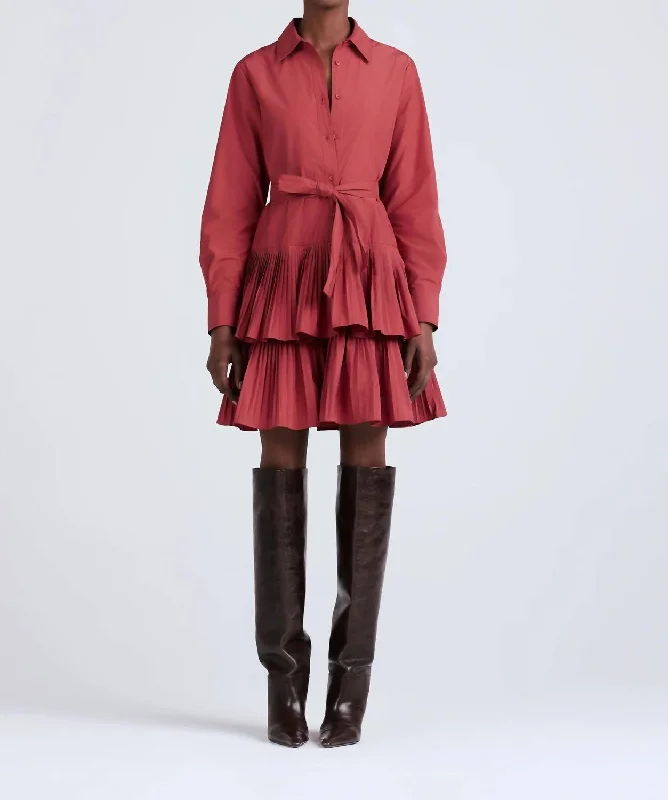 The Sale You’ve Been Waiting For!Sterling Long Sleeve Pleated Mini Dress In Rhubarb