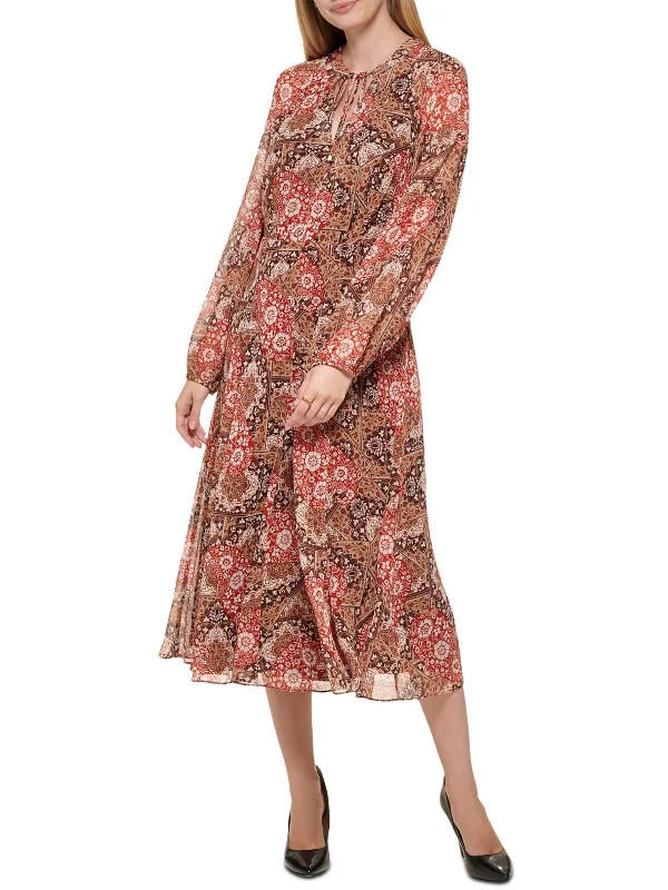 Seasonal Sale – Shop Now!Tapestry Womens Tie Neck Printed Midi Dress