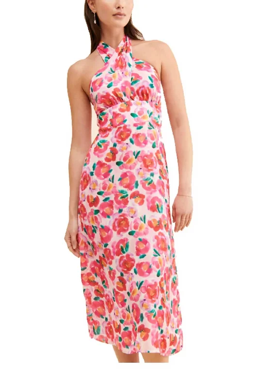 Get the Best for Less!Tatiana Floral-Print Twisted Cutout Midi Dress in Hot Coral