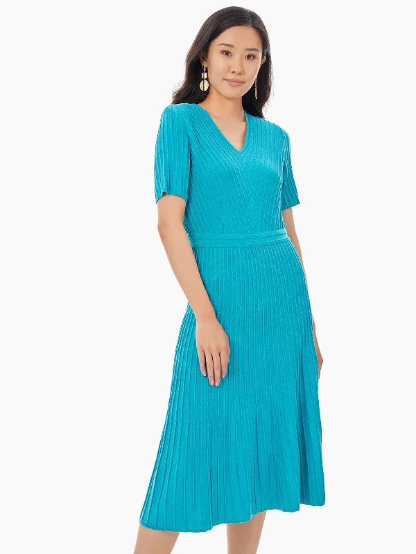 Get It Before It’s Gone!Textural Stripe A-Line Soft Knit Midi Dress
