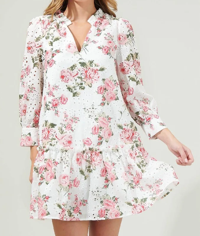 Bigger Savings, Better Shopping!Villa Garden Eyelet Mini Dress In Ivory-Mul