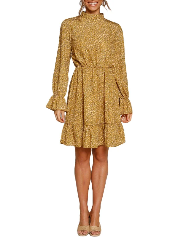 Instant Savings Await!Womens Bell Sleeve Floral Print Midi Dress