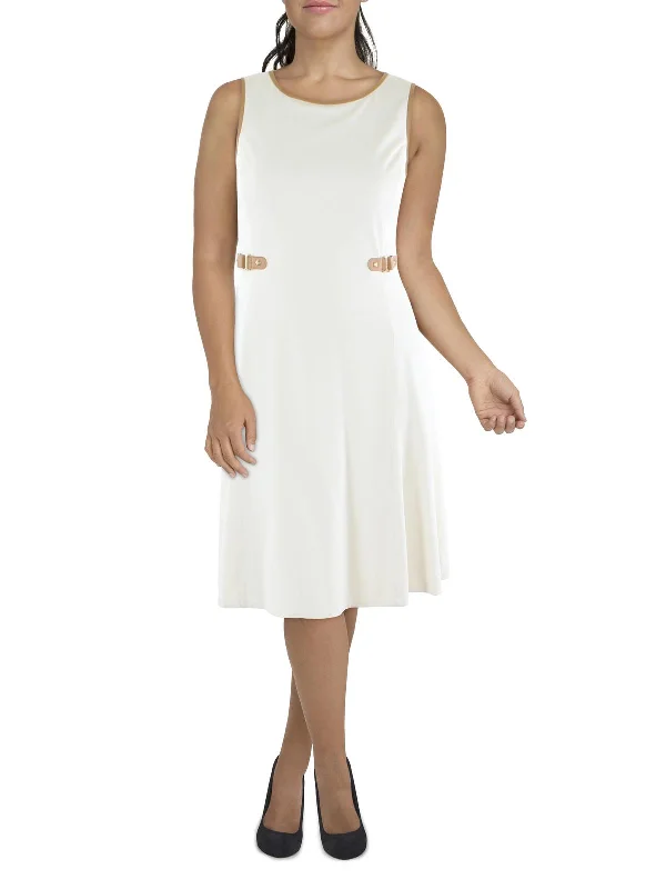 Hurry! While Supplies Last!Womens Faux Leather Trim Knee-Length Mini Dress