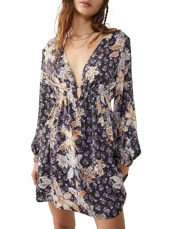 Hottest Discounts of the Year!Womens Plunging Floral Mini Dress