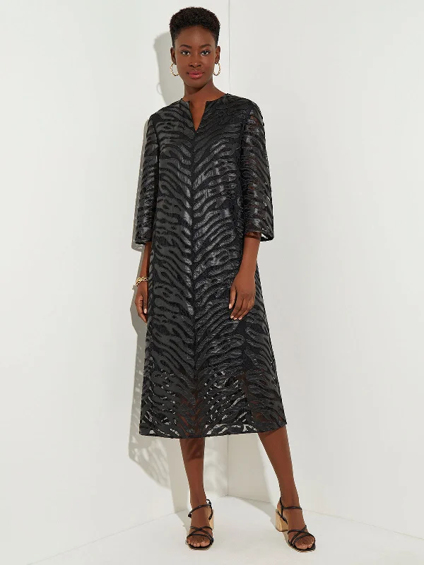 Your Favorite Items on Sale Now!Zebra Stripe Vegan Leather Midi Dress