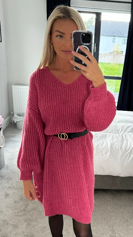 Bigger Savings, Better Shopping!Abrianna Fuchsia V Neck Jumper Dress