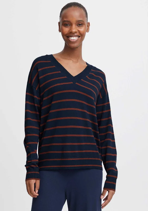 Get More, Spend Less – Shop Now!b.young Morla V Neck Striped Jumper, Navy and Brown