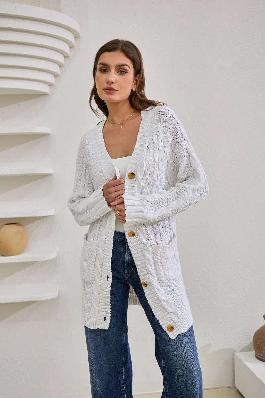 Don’t Wait – Deals Won’t Last!Dawn White Longline Cable Knit Cardigan