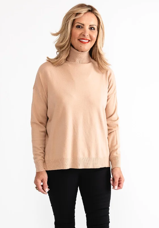 Limited Deals, Unlimited Savings!D.E.C.K By Decollage One Size Roll Neck Sweater, Camel