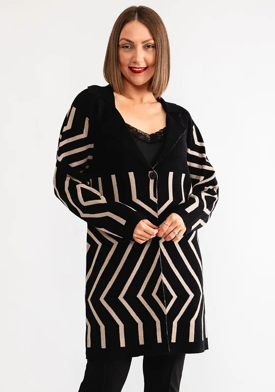 Your Exclusive Offer Awaits!Freequent Claura Geometric Print Long Cardigan, Black