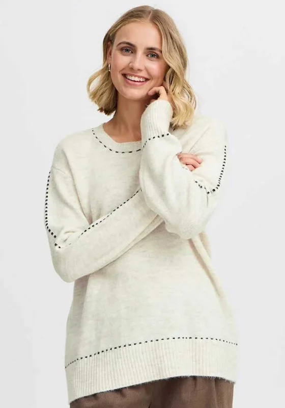 The Best Sale of the Year!Fransa Elise Contrast Stitch Jumper, Beige