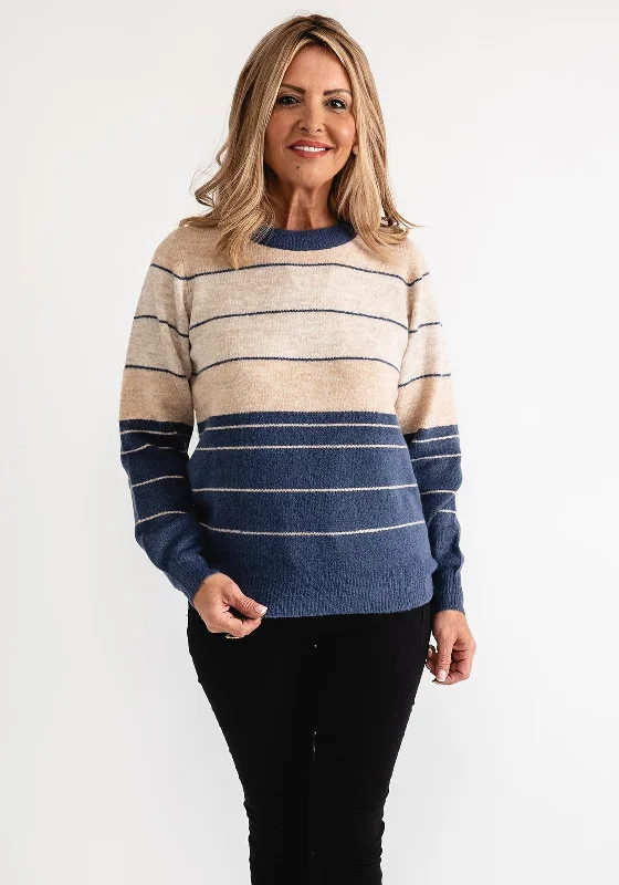 Exclusive Savings This Week!Fransa Ellis Striped Colour Block Knit Jumper, Blue