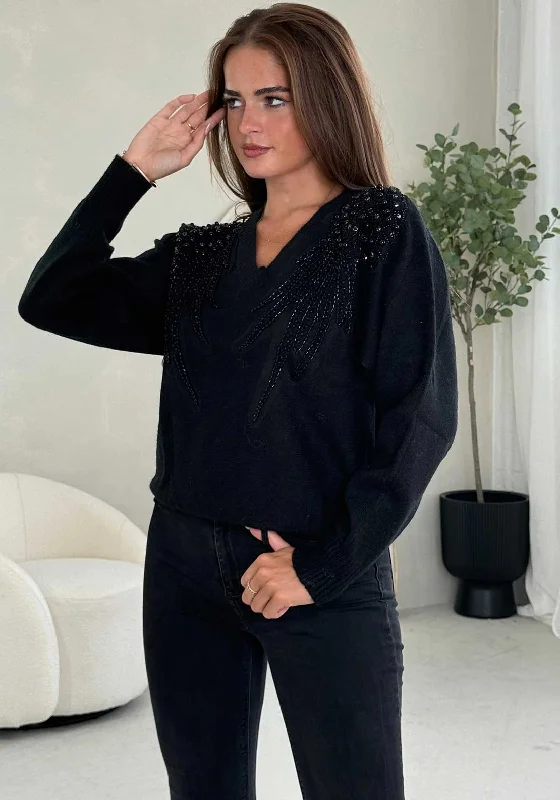 Time to Snag a Bargain!Girl in Mind Sia Pearl & Sequin V Neck Jumper, Black