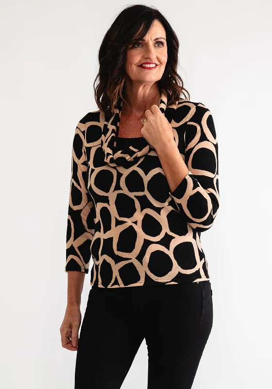 Huge Price Cuts Await!Leon Collection Printed Knit Cowl Neck Top, Black