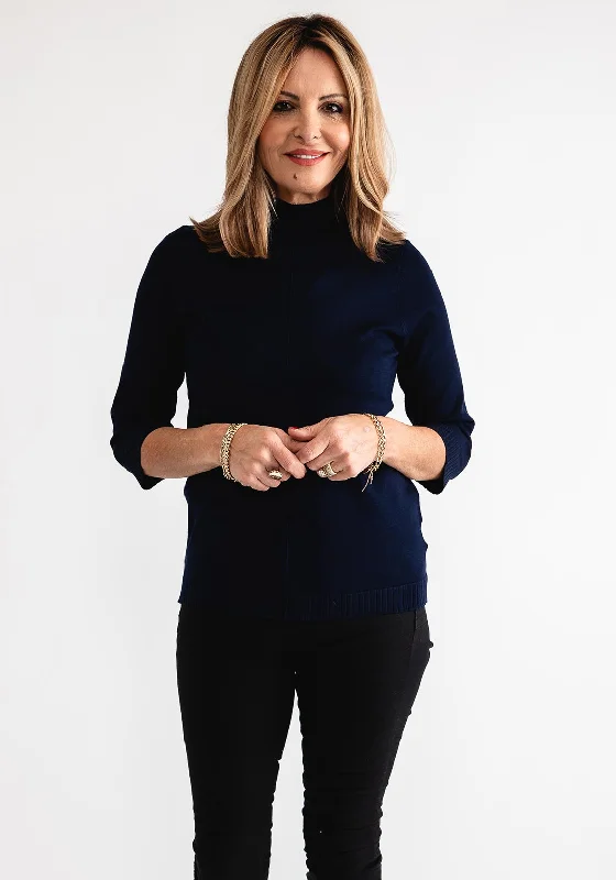 Price Drop Alert!Anonymous High Neck Cropped Sleeve Jumper, Navy