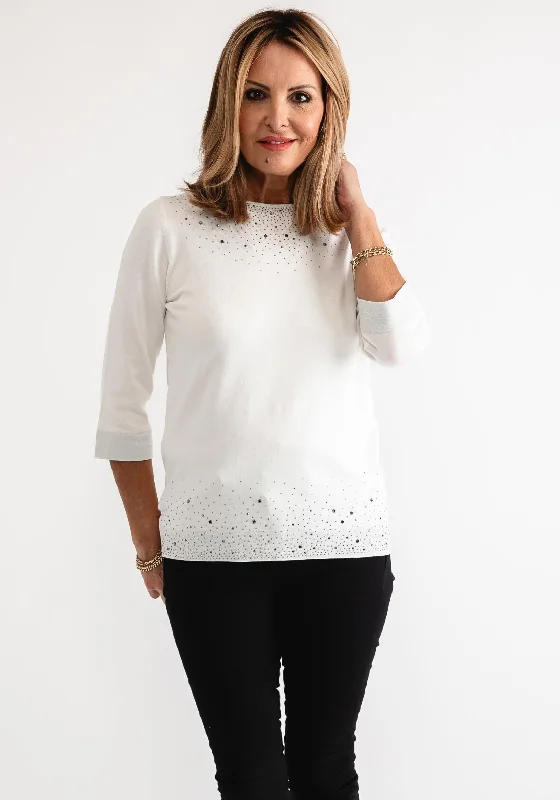 One Day Only – Huge Savings!Anonymous Rhinestone Cropped Sleeve Sweater, Ivory