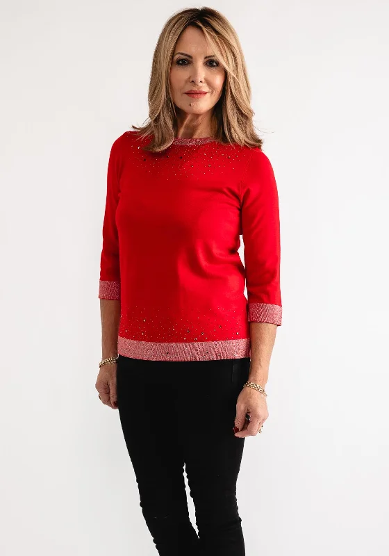 Shop Smart, Save Big!Anonymous Rhinestone Cropped Sleeve Sweater, Red