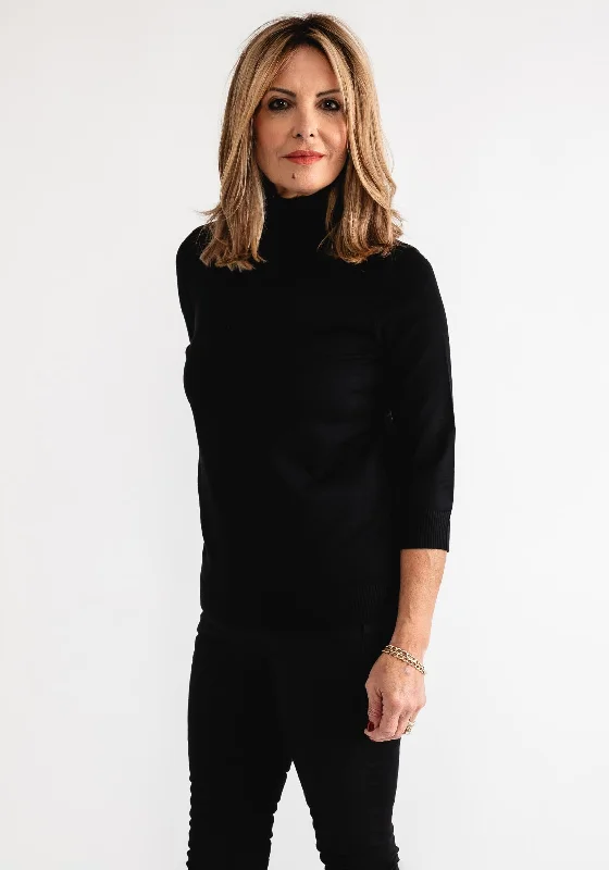 Amazing Prices You Can’t Resist!Anonymous Roll Neck Cropped Sleeve Sweater, Black