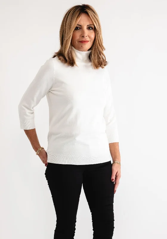Get Ready to Save!Anonymous Roll Neck Cropped Sleeve Sweater, Ivory